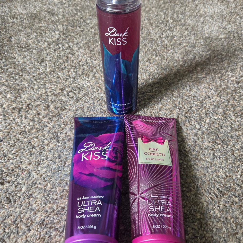 Bath & Body Works Dark Kiss Mist & Body Cream Pink Confetti Pear Cassis Set of 3